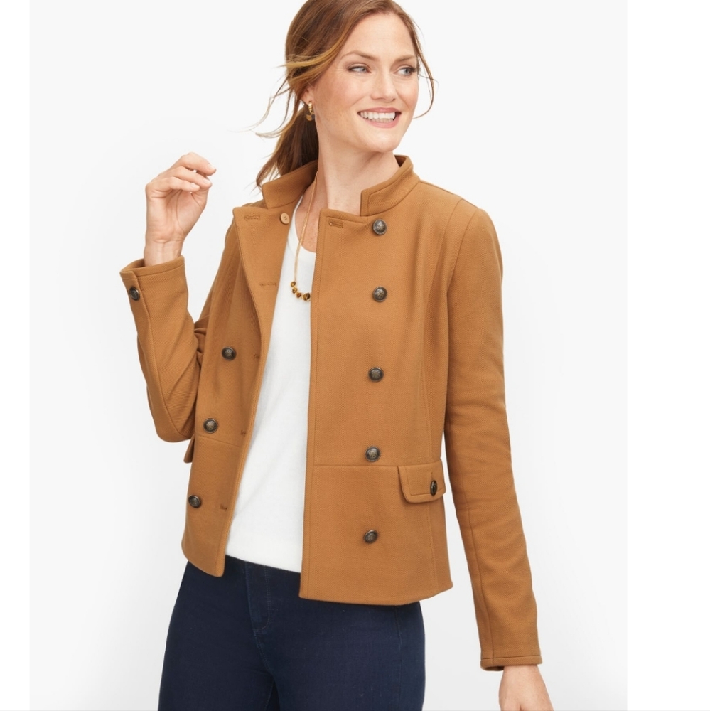 Talbots Twill Knit Brown Blazer 12 Petite